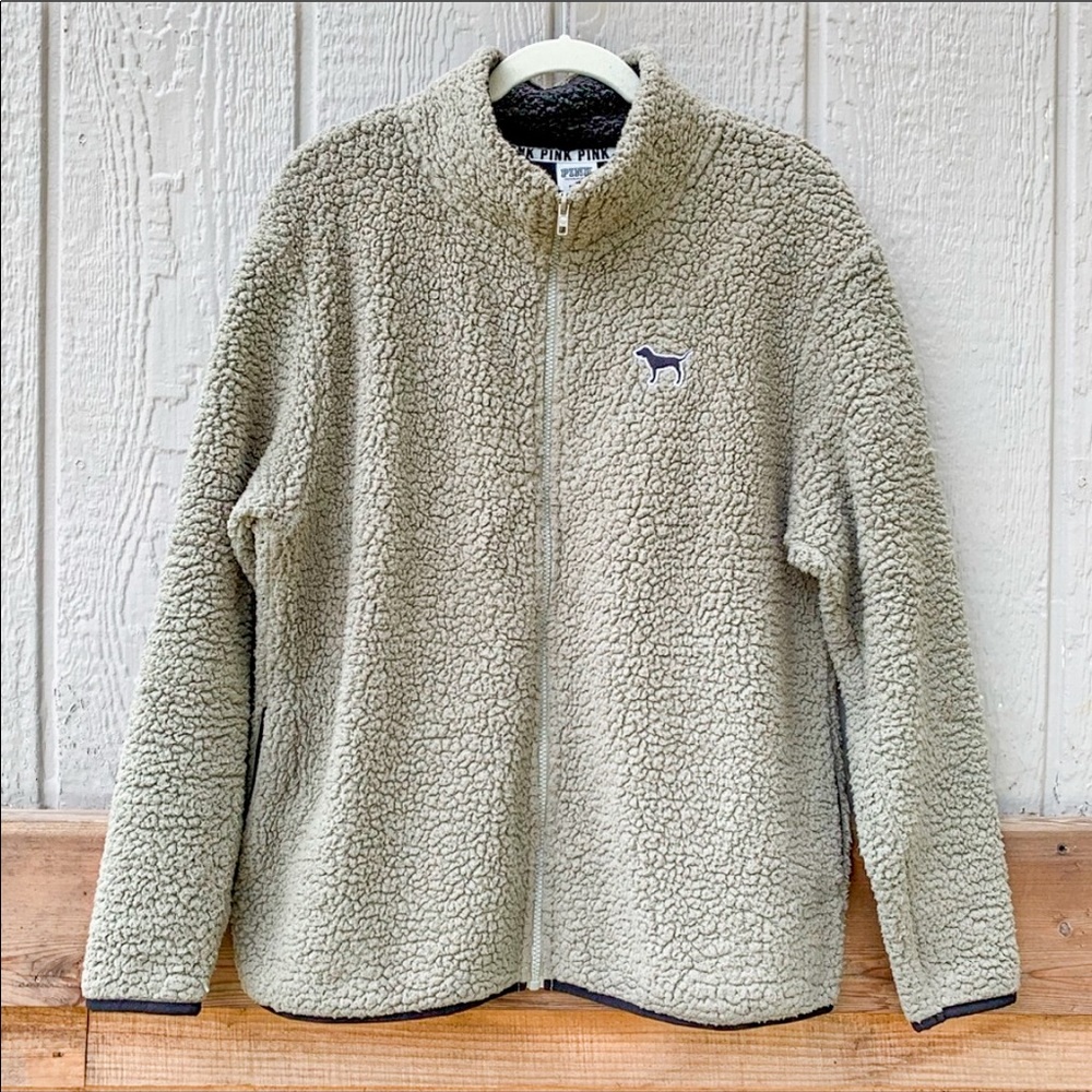 PINK VS grey thick sherpa full zip cozy sweater - Picture 2 of 16